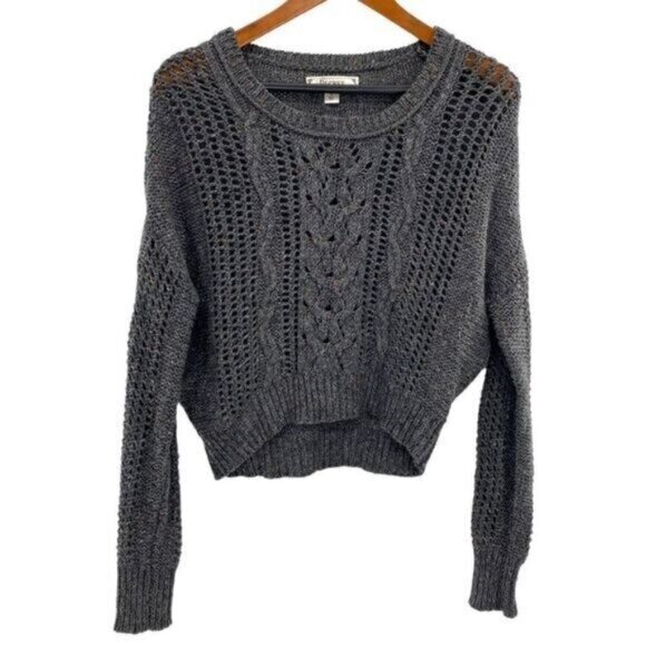 Decree Women’s Cable Open Knit Cropped Sweater - Picture 1 of 14